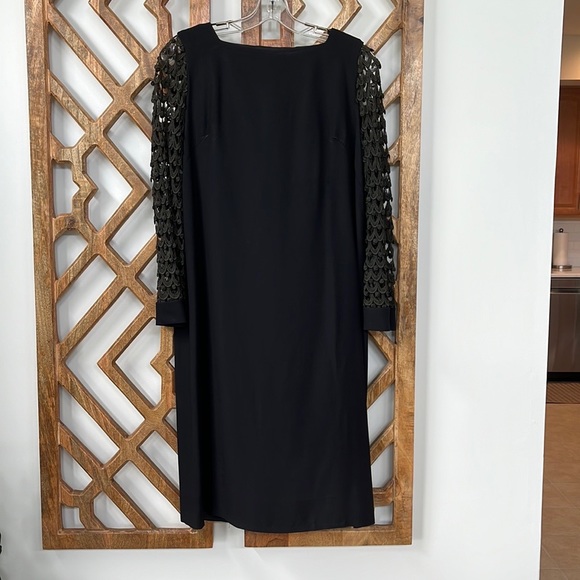 Vintage 1960’s Black Crepe W/ Crocheted Sleeves Cocktail Dress Size Small - Picture 1 of 17